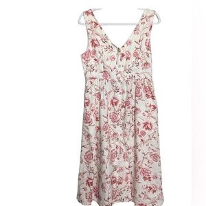Cynthia Rowley 100% Linen Floral Print Pink and White Button Front Midi Dress 6
